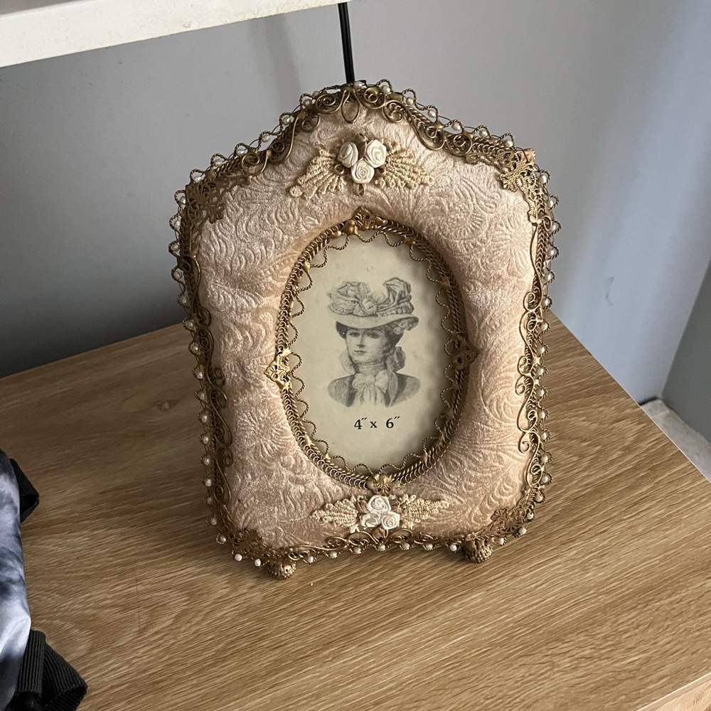 Vintage Elegant Cream and Gold velour  Photo Frame